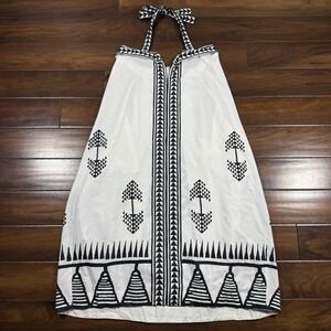 Mo Maya Women's Size M / L White Black Sleeveless Tara Halter Midi Dress‎